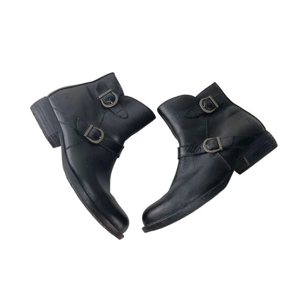 Born Womens Boot Size 8 Short Western Bootie Black Leather Strap Buckles - Picture 8 of 13